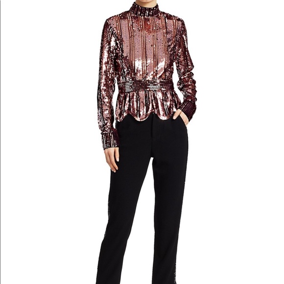 Derek Lam 10 Crosby Pink Sequin Stripe Mockneck Top - Picture 5 of 9